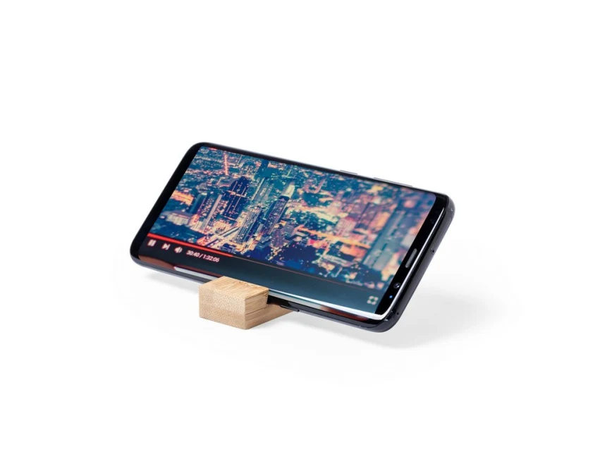 Bambusowy brelok z grawerem – stojak na telefon, neutralny