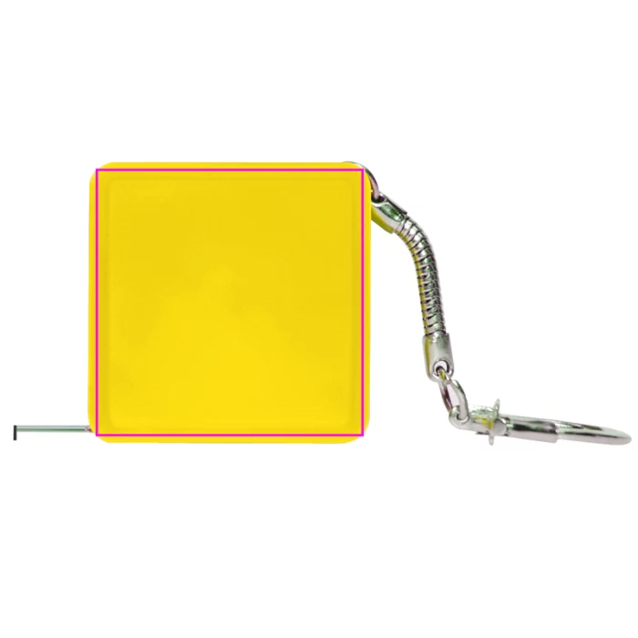 Schemat znakowania dla Nadruk UV - DC1 na gadżecie: Żółty brelok miarka 1m z logo – gadżet reklamowy dla firm