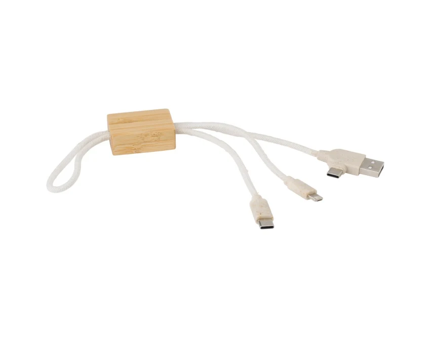 Bambusowy brelok 4w1 USB-C z grawerem logo, brązowy