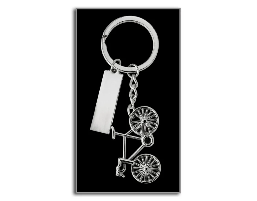 Srebrny brelok sportowy rower 3D z grawerem w pudełku
