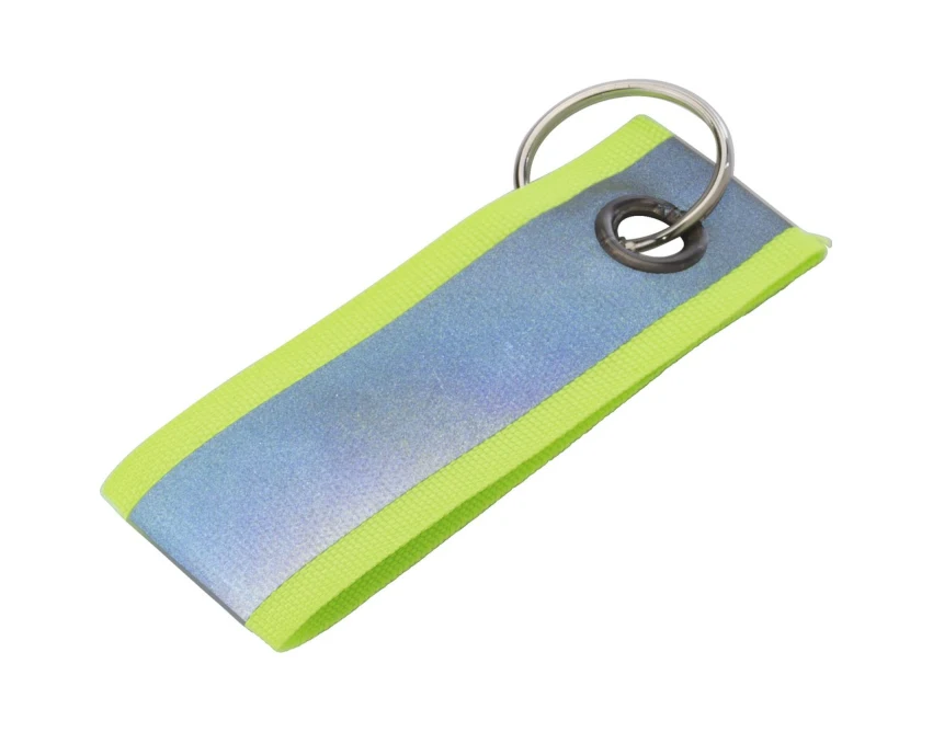 Brelok odblaskowy żółty z nadrukiem logo, poliester, metal