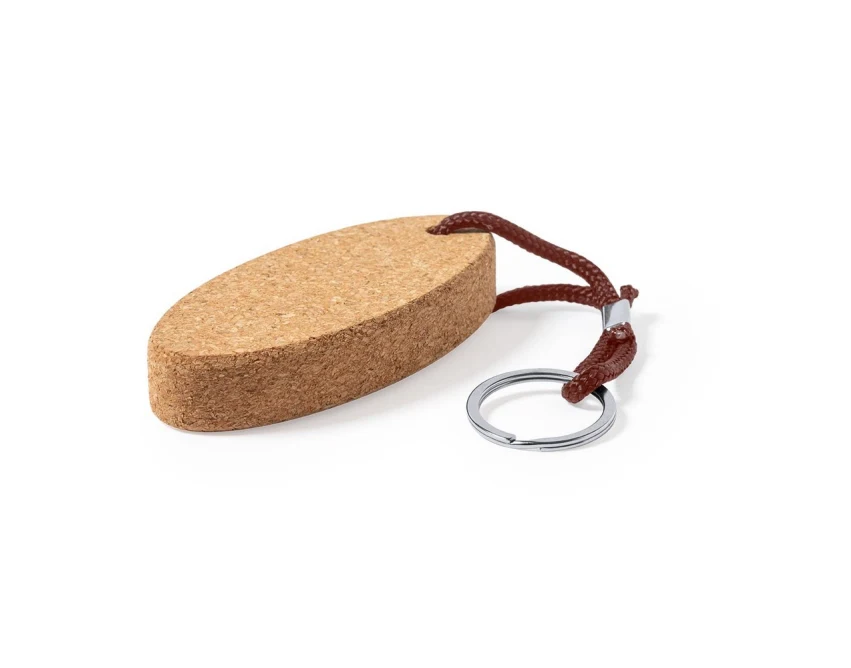 Jasnobrązowy brelok korkowy z logo – eko upominek firmowy