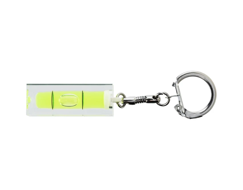 Brelok poziomica z logo – plastik/metal, żółty płyn