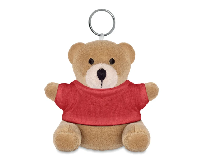 Pluszowy brelok miś czerwony z logo – upominek firmowy