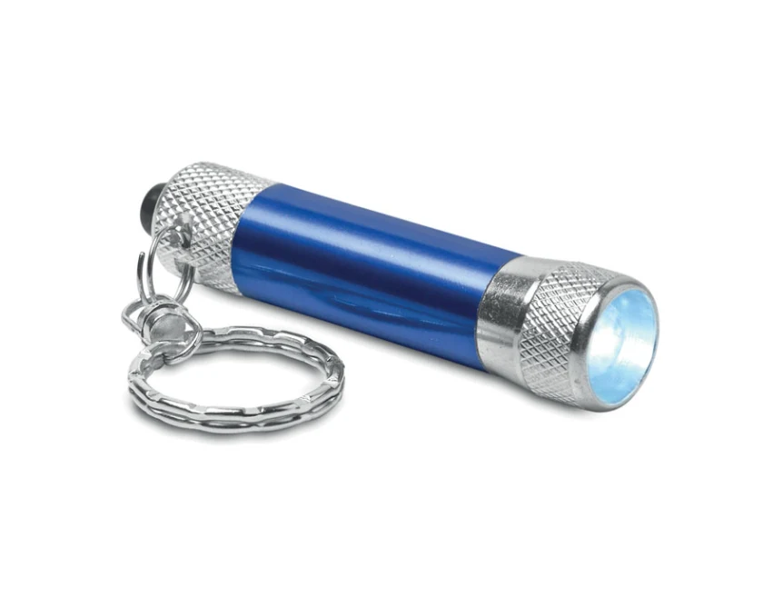 Niebieski aluminiowy brelok latarka LED Arizo z logo