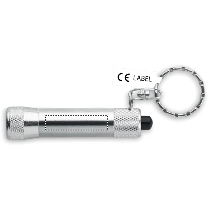 Schemat znakowania dla Tampondruk - P4 na gadżecie: Srebrny brelok latarka Arizo z logo – aluminiowy, LED, firmowy