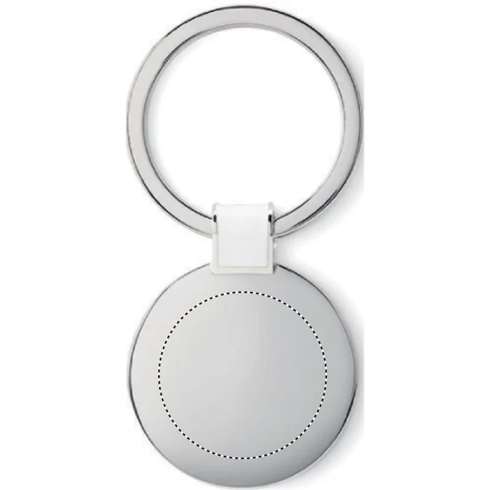 Schemat znakowania dla Tampondruk - P4 na gadżecie: Biały brelok metalowy Roundy z grawerem logo firmy
