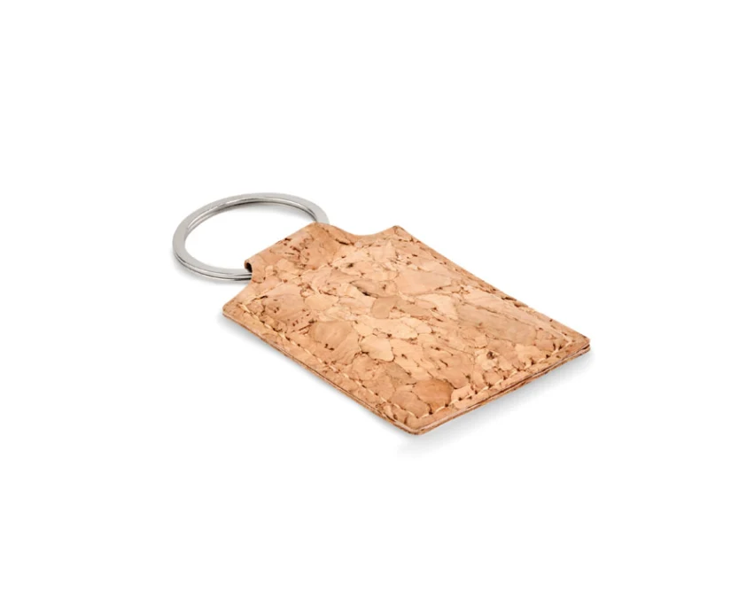 Prostokątny brelok z korka beżowy z logo firmy