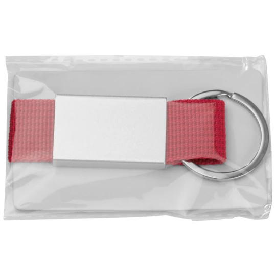 Czerwony brelok metalowy z grawerem logo dla firm