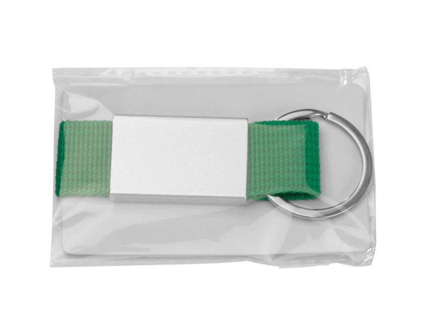 Zielony brelok metalowy z grawerem logo – prezent firmowy