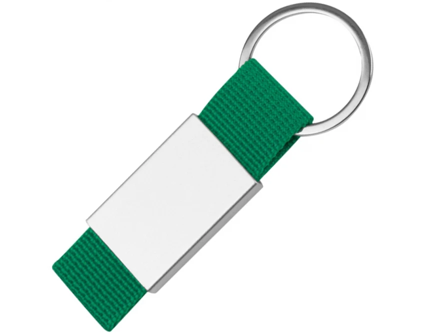 Zielony brelok metalowy z grawerem logo – prezent firmowy