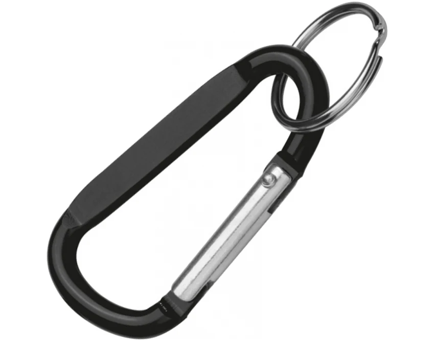 Czarny brelok karabińczyk aluminiowy z logo firmy