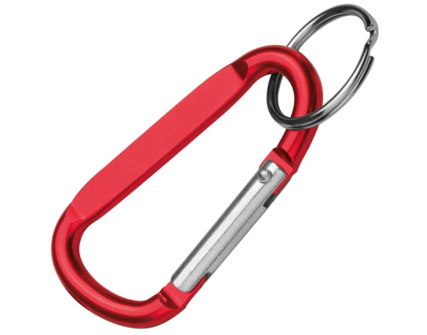 Czerwony brelok z karabińczykiem i grawerem – aluminium