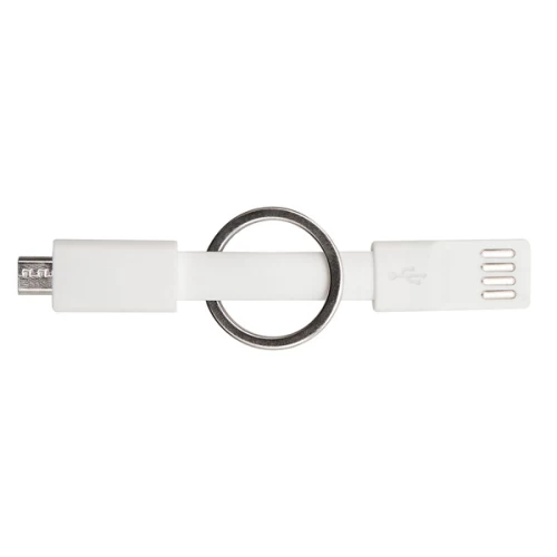 Biały brelok USB z micro USB do ładowania z logo firmy