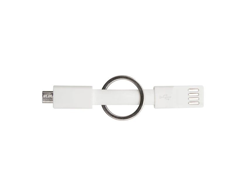 Biały brelok USB z micro USB do ładowania z logo firmy