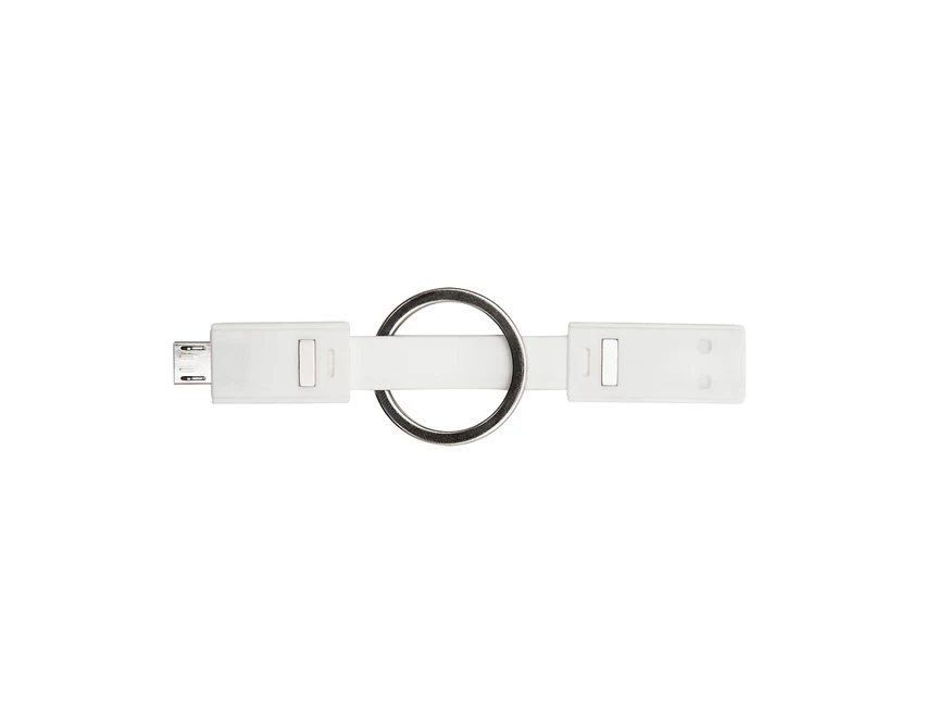 Biały brelok USB z micro USB do ładowania z logo firmy