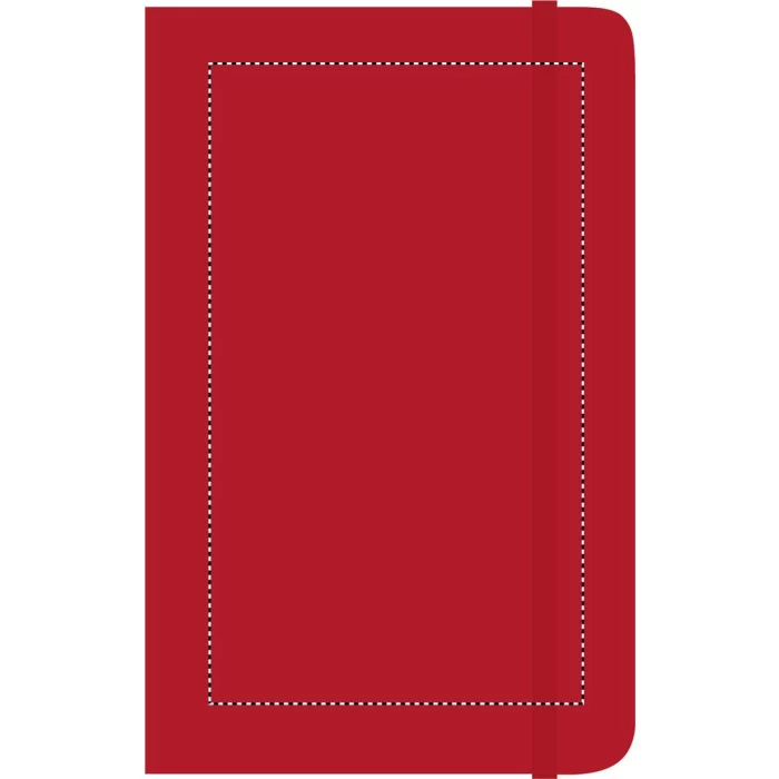 Schemat znakowania dla Transfer sitodruk - T1 na gadżecie: Czerwony notatnik A6 PU z logo, twarda okładka, nadruk