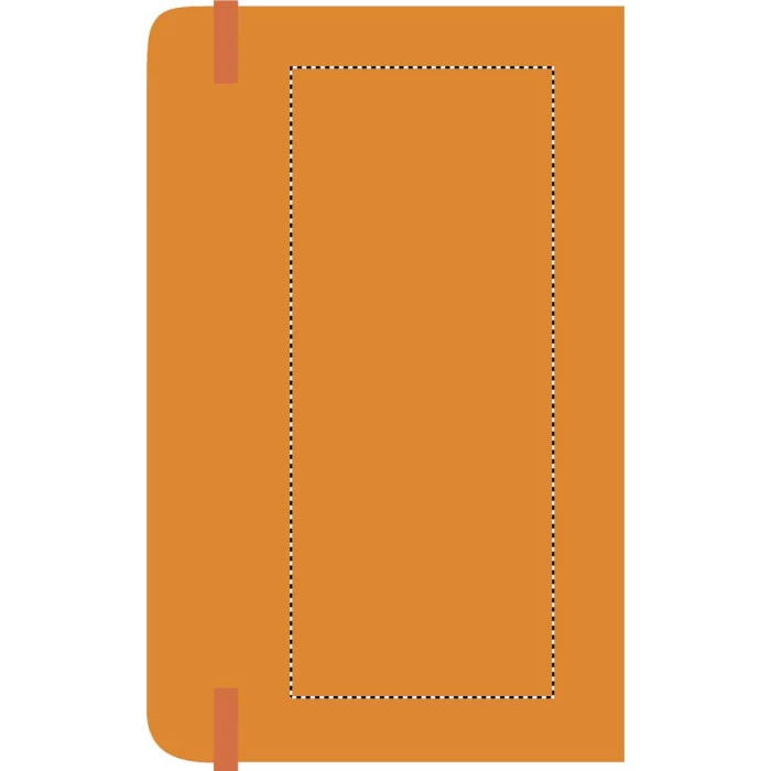 Schemat znakowania dla Transfer sitodruk - T1 na gadżecie: Pomarańczowy notes A6 z logo, twarda okładka PU, 192 strony