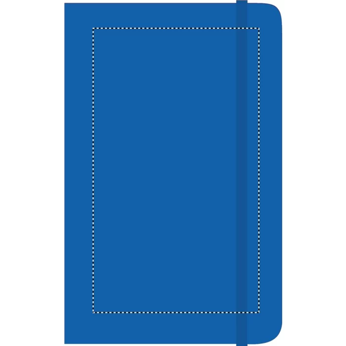 Schemat znakowania dla Transfer sitodruk - T1 na gadżecie: Notatnik A6 Niebieski PU z Logo i Gumką, 192 Strony