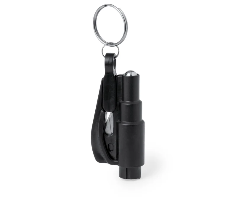 Czarny brelok wielofunkcyjny ABS z logo – bezpieczeństwo