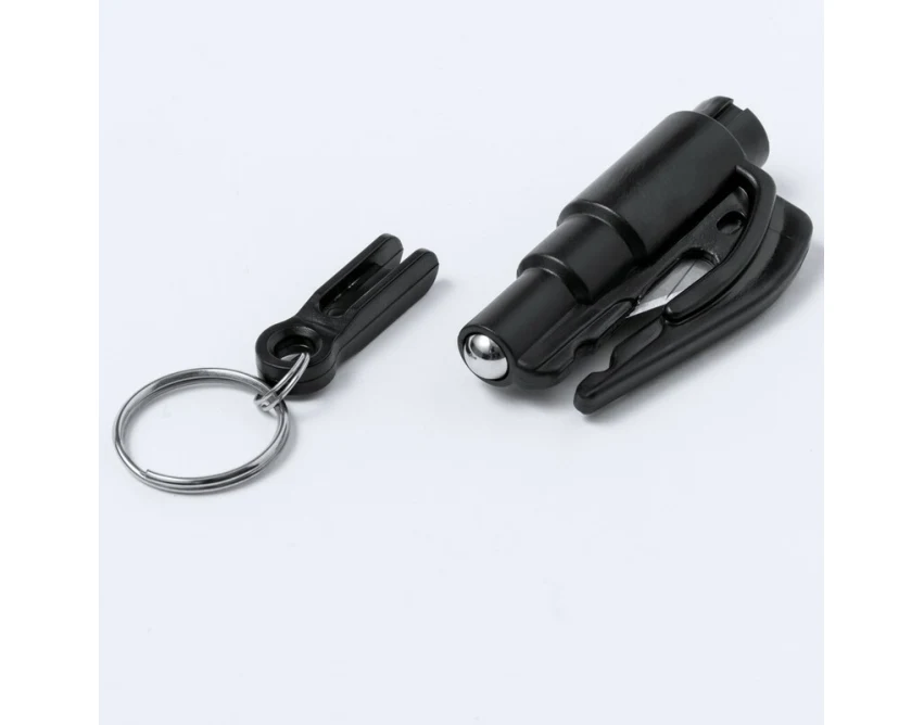 Czarny brelok wielofunkcyjny ABS z logo – bezpieczeństwo