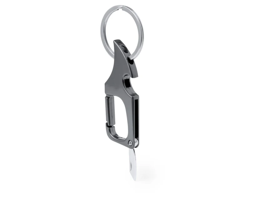 Srebrny brelok metalowy 3w1 z logo: otwieracz i ostrze