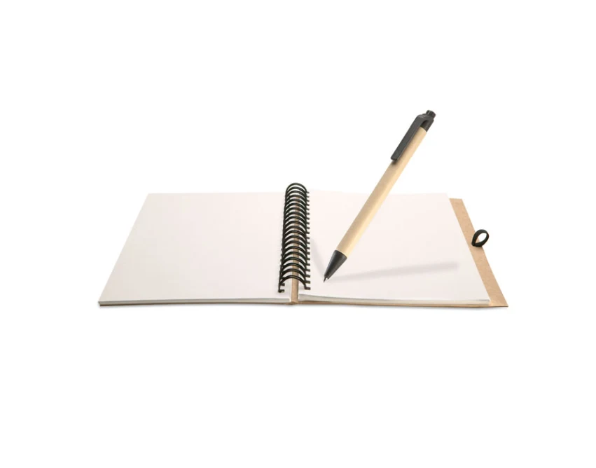 Eko notes B6 beżowy z długopisem i logo firmy