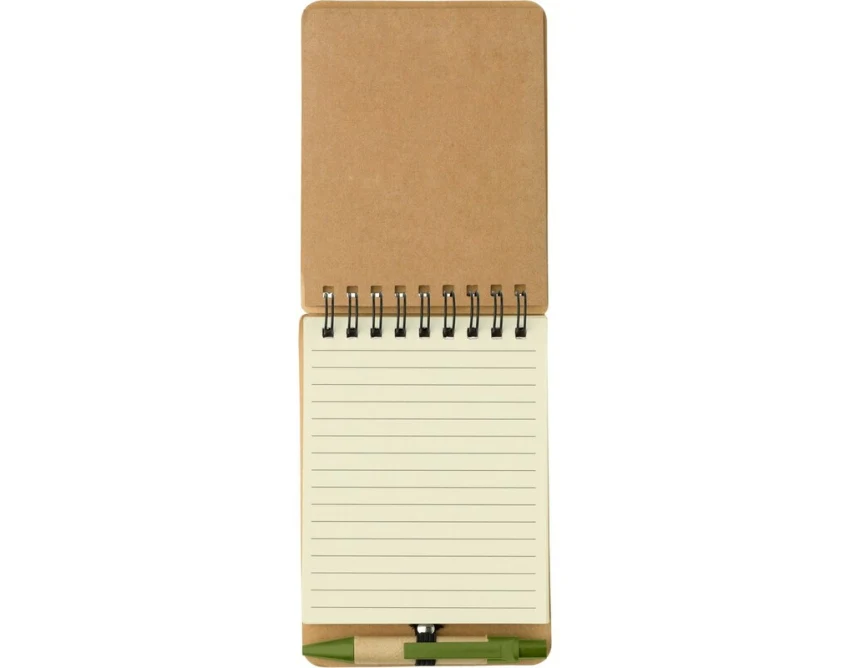 Kraftowy notes A6 z karteczkami i zielonym długopisem