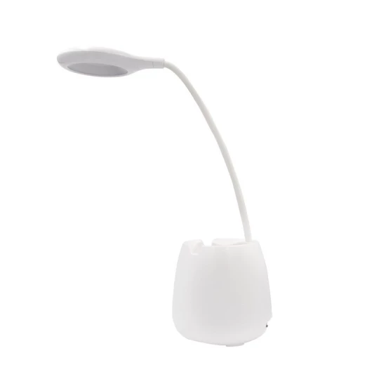 Biała lampka LED z głośnikiem BT i organizerem Asar z logo