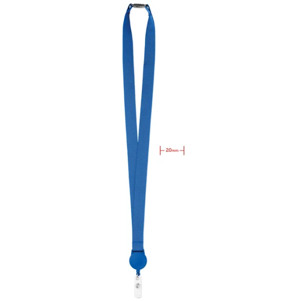 Niebieska smycz poliestrowa zip, badge reel i breakaway 20 mm