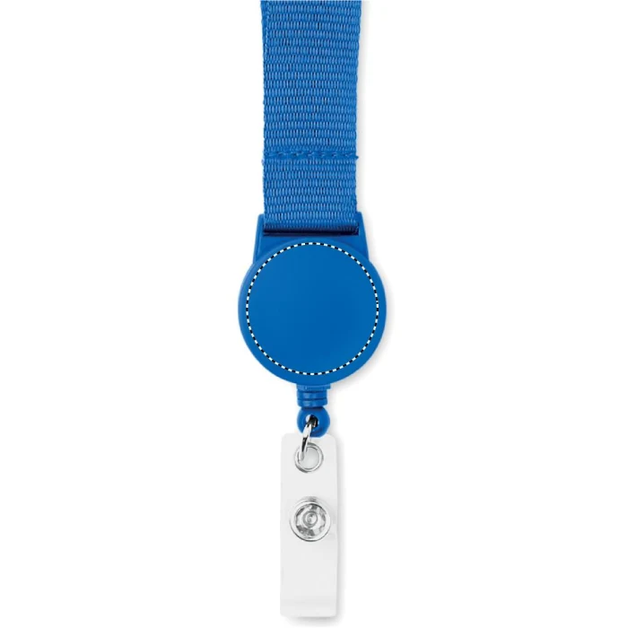 Schemat znakowania dla Etykieta - DL na gadżecie: Niebieska smycz poliestrowa zip, badge reel i breakaway 20 mm