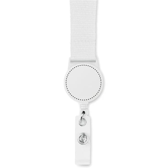 Schemat znakowania dla Doming - DO1 na gadżecie: Biała smycz poliestrowa 20mm z wysuwanym uchwytem zip