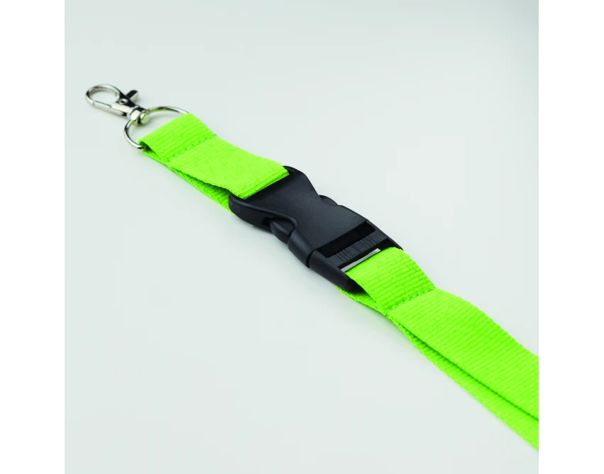 Limonkowa smycz reklamowa 25mm z logo i karabińczykiem