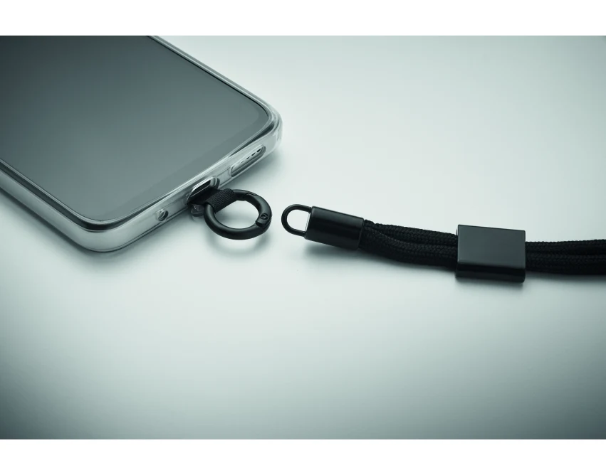 Czarna smycz do telefonu RPET 25 cm z logo – Nonette Wrist