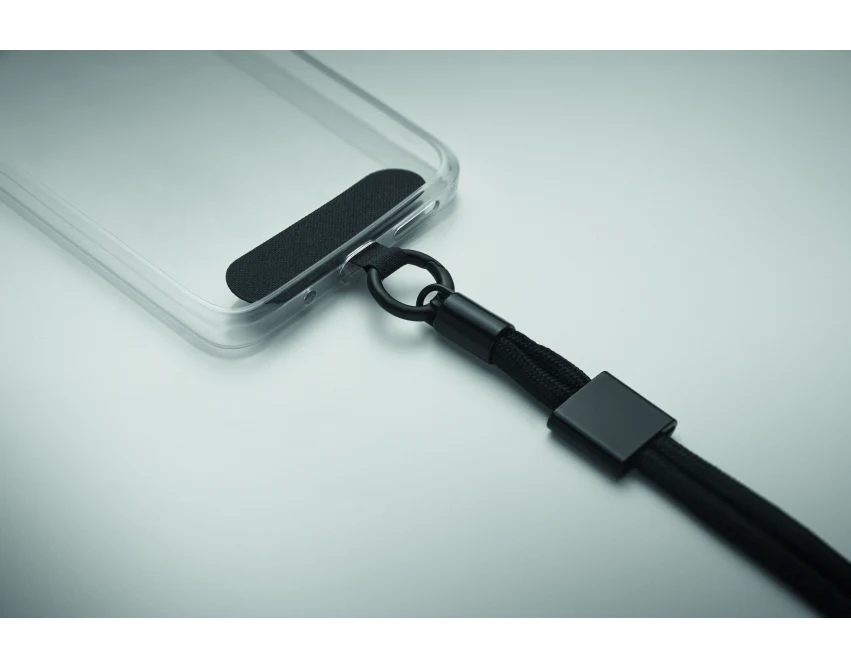 Czarna smycz do telefonu RPET 25 cm z logo – Nonette Wrist