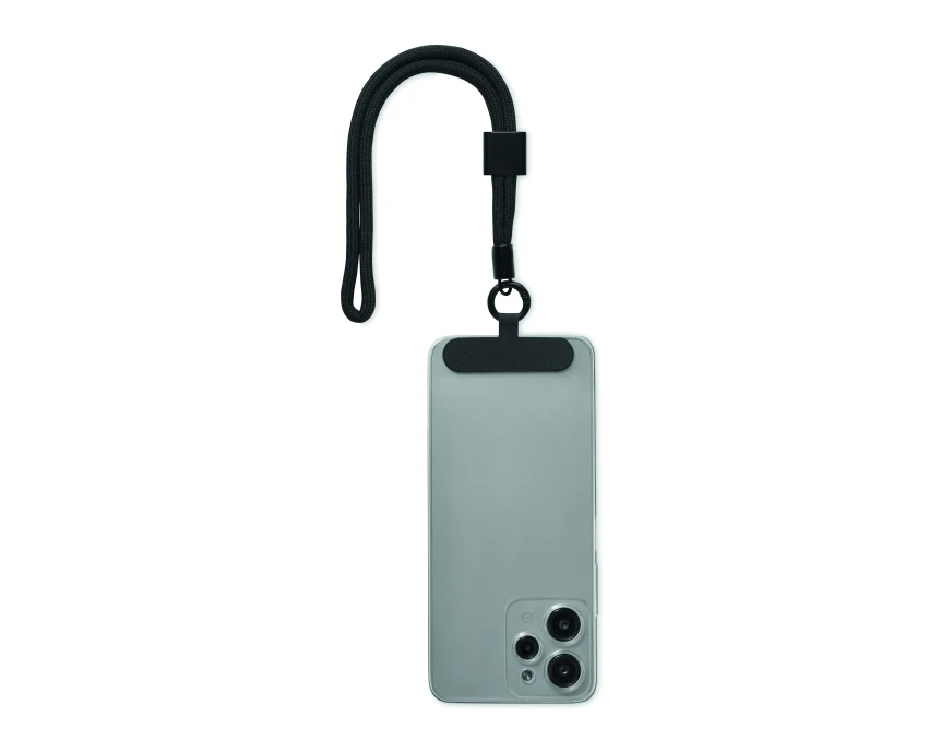 Czarna smycz do telefonu RPET 25 cm z logo – Nonette Wrist
