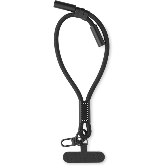 Schemat znakowania dla Etykieta - DL na gadżecie: Czarna smycz RPET 60W USB-C z klipsem i logo firmy