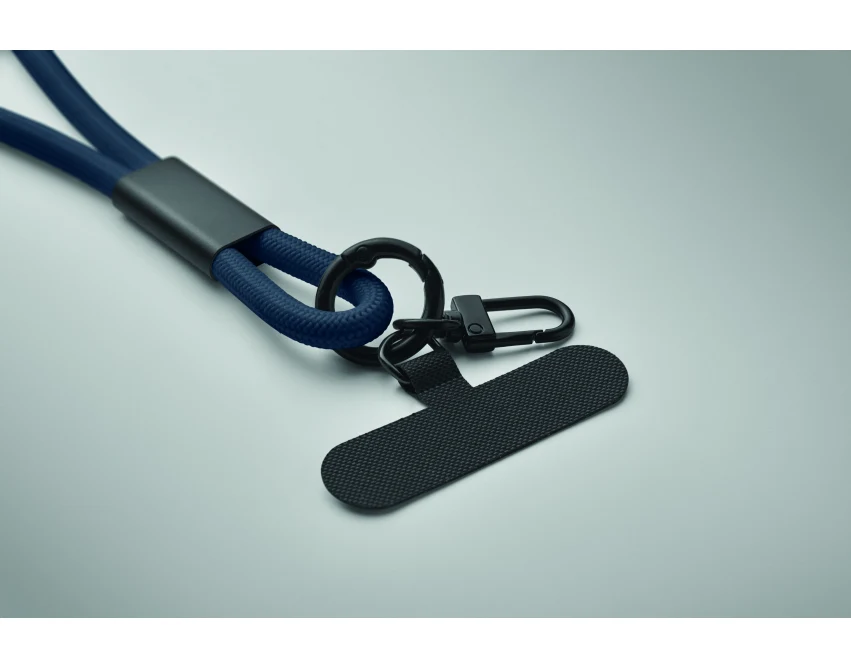 Granatowa smycz ładująca 60W RPET z klipsem i logo