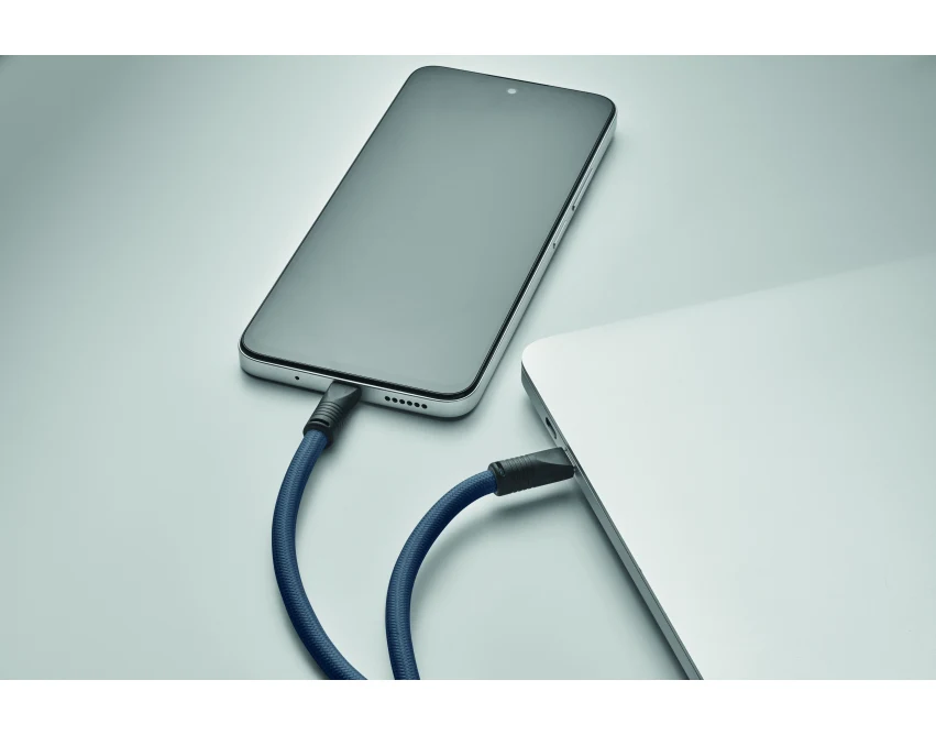 Granatowa smycz ładująca 60W RPET z klipsem i logo