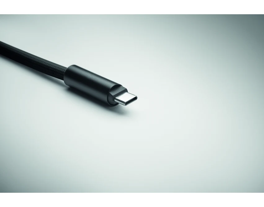 Czarna smycz RPET USB-C 60W z logo – gadżet firmowy