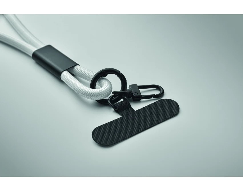 Biała smycz ładująca 60W RPET USB-C z klipsem na klucze