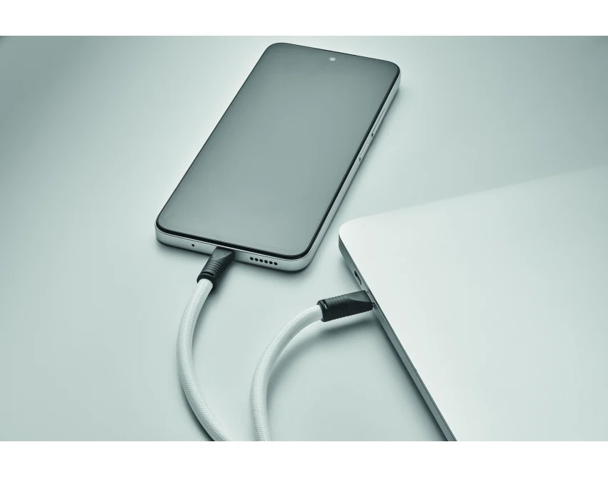 Biała smycz ładująca 60W RPET USB-C z klipsem na klucze