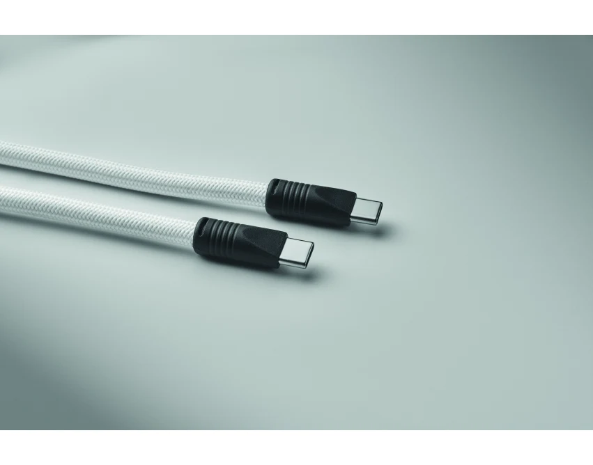 Biała smycz ładująca 60W RPET USB-C z klipsem na klucze