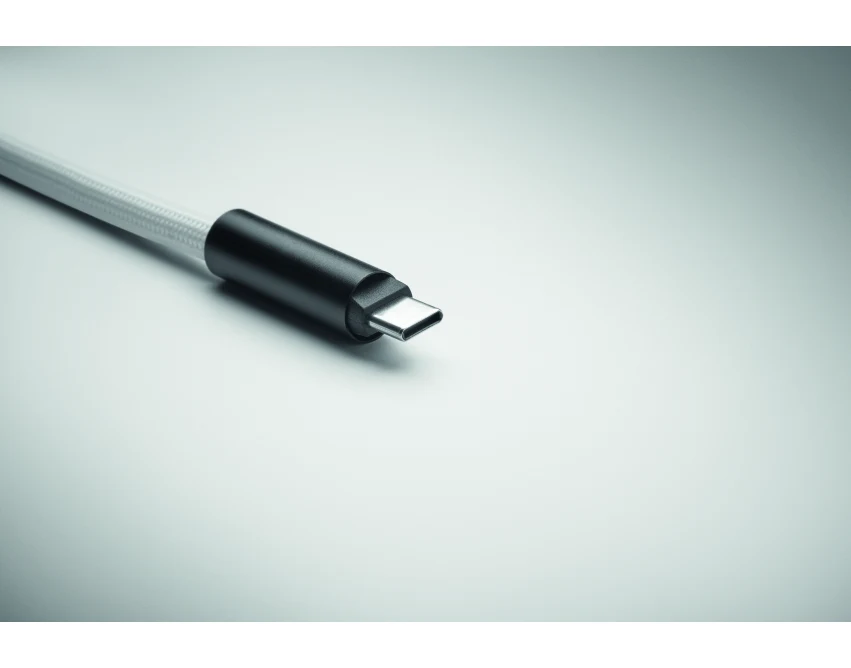 Biała smycz ładująca 60W RPET USB-C z klipsem na klucze