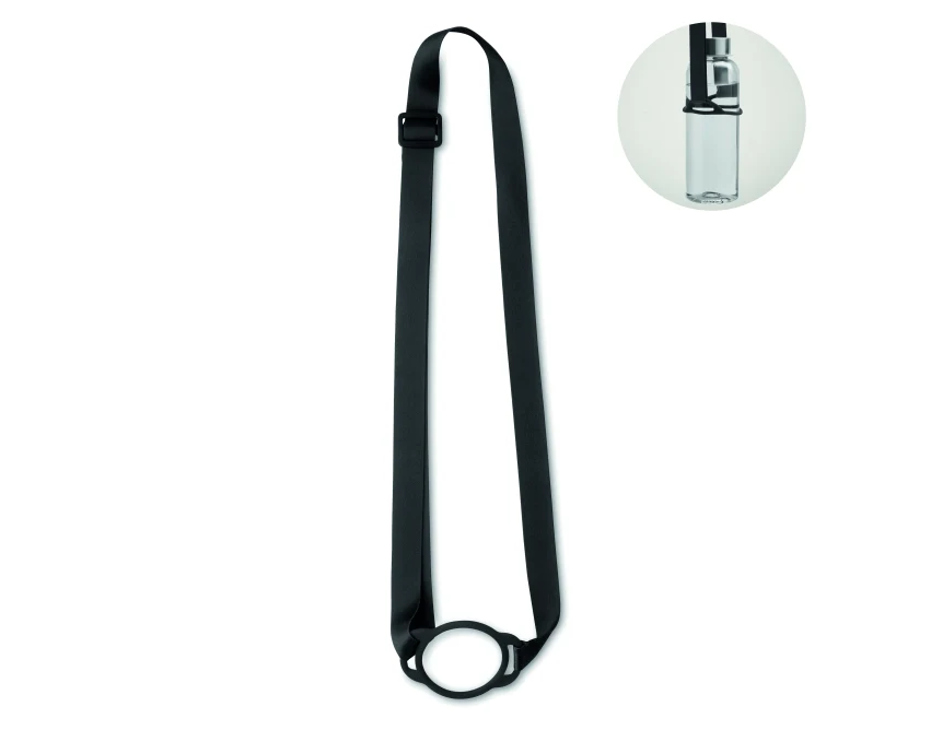 Czarna smycz z uchwytem na kubek 6 cm i miejscem na logo