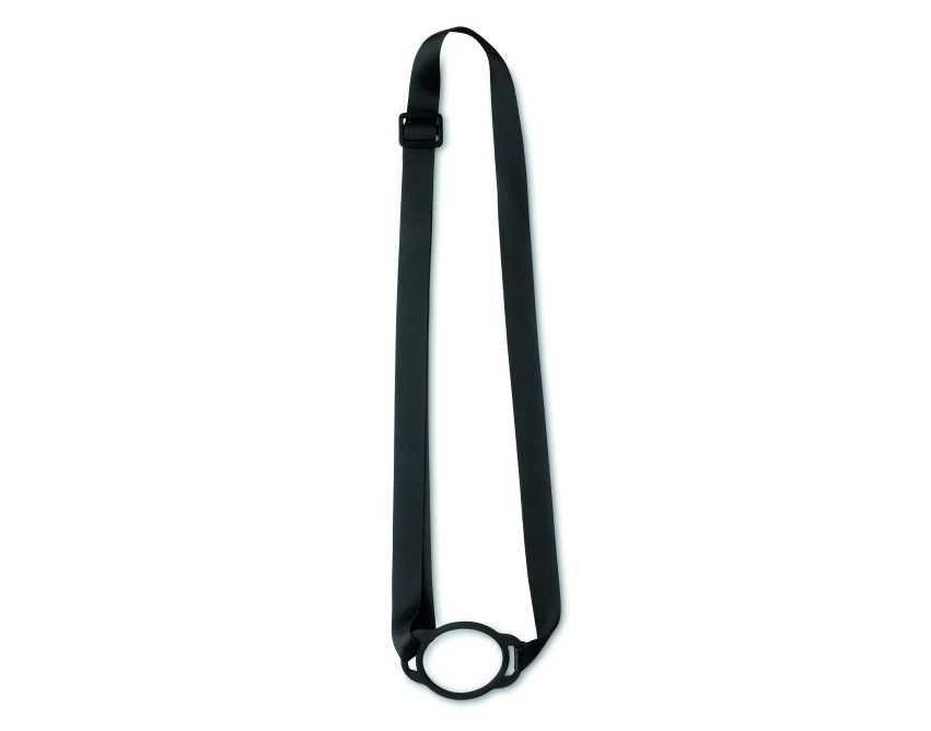 Czarna smycz z uchwytem na kubek 6 cm i miejscem na logo