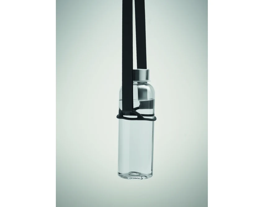 Czarna smycz z uchwytem na kubek 6 cm i miejscem na logo