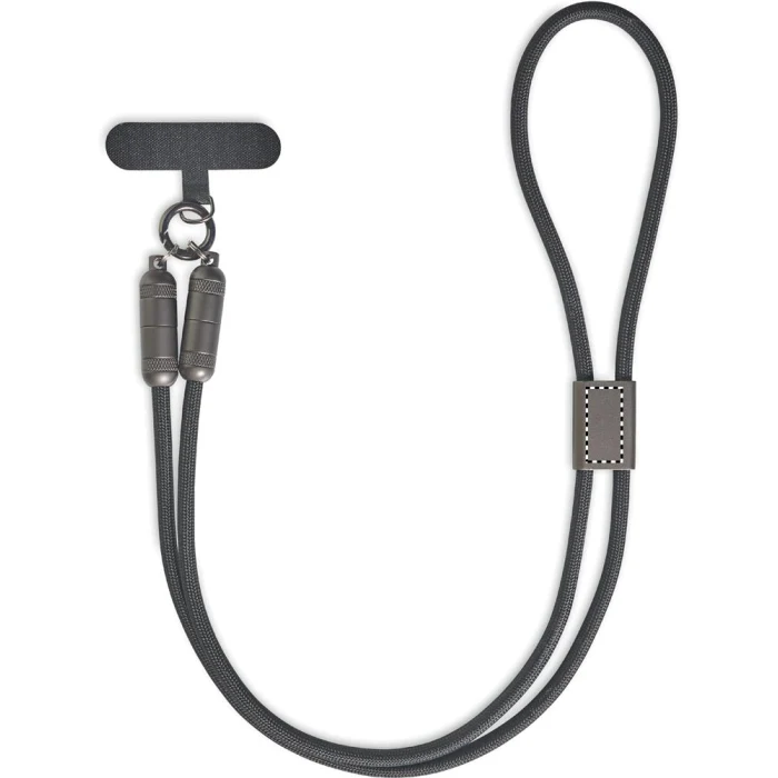 Schemat znakowania dla Doming - DO1 na gadżecie: Czarna smycz RPET z kablem USB-C 60W i logo firmy