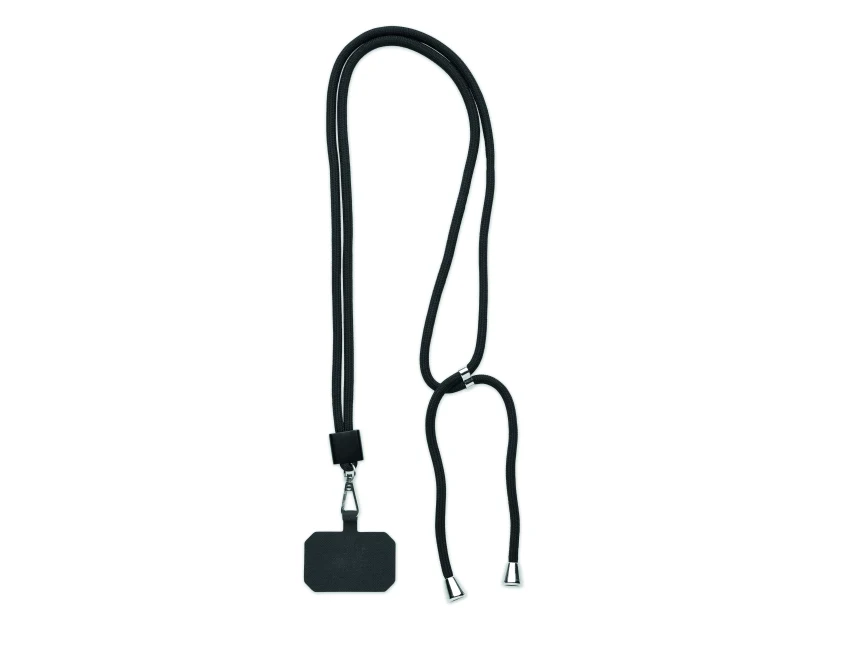 Czarna smycz do telefonu RPET Nonette z metalowym karabińczykiem