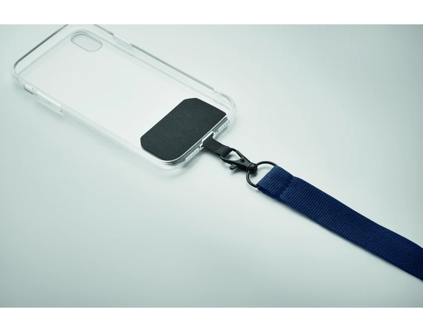 Granatowa smycz Ameste do telefonu z logo firmy 2 cm